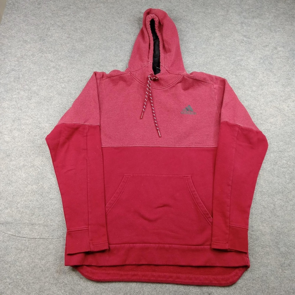 Adidas Hoodie Mens‎ Medium Red Colorblock Fleece Pullover Sweatshirt Logo CG1597